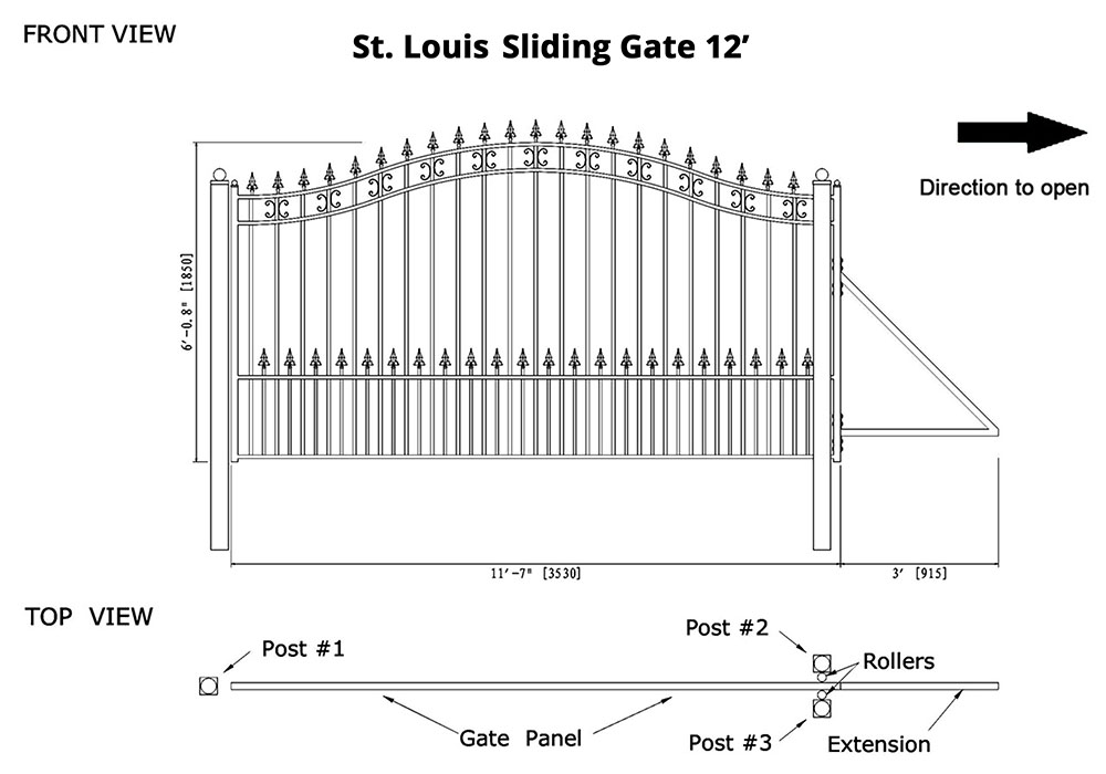 ALEKO DG12SPTSSL-AP Steel Sliding Driveway Gate - ST.LOUIS Style - 12 x 6 Feet