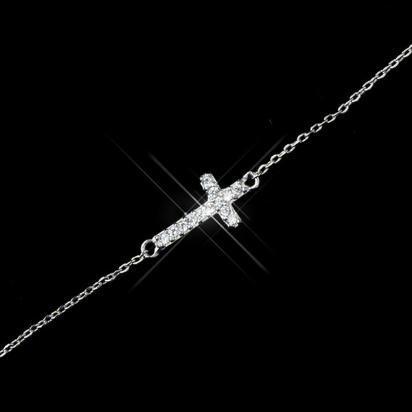 Elegance by Carbonneau Antique Rhodium Silver Clear CZ Crystal Cross Bracelet 7714