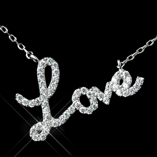Elegance by Carbonneau Antique Rhodium Silver Clear CZ Crystal Love Pendent Necklace 7719