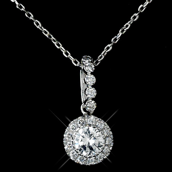 Elegance by Carbonneau Antique Rhodium Silver Clear CZ Crystal Round Pave Encrusted Pendent Necklace 7741