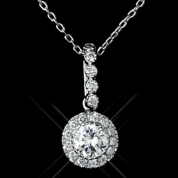Elegance by Carbonneau Antique Rhodium SIlver Clear CZ Crystal Round Pave Encrusted Pendent Necklace 7741 & Pave Encrusted Oval Drop Earrings 7778 Jewelry Set