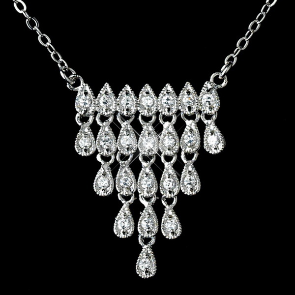 Elegance by Carbonneau Antique Rhodium Silver Clear CZ Crystal Simple Pave Necklace & Earrings Jewelry Set 7752