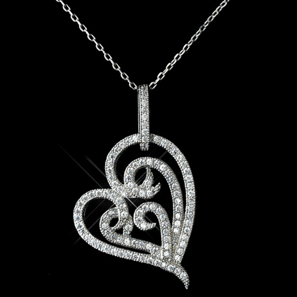 Elegance by Carbonneau Antique Rhodium Silver Clear Micro Pave Encrusted Heart Pendent Necklace 7724