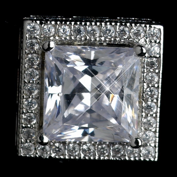 Elegance by Carbonneau Antique Rhodium Silver Clear Princess Cut Encrusted CZ Crystal Stud Earrings 7775