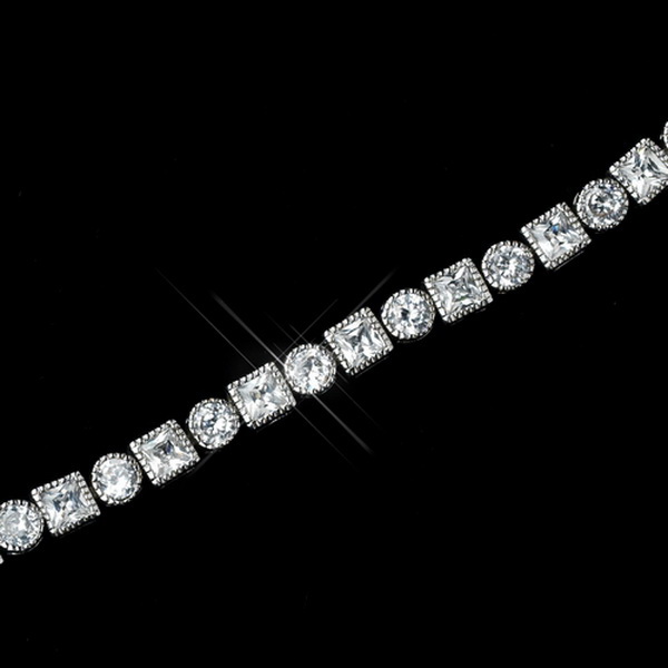 Elegance by Carbonneau Antique Rhodium Silver Clear Princess & Round CZ Crystal Bracelet 7702