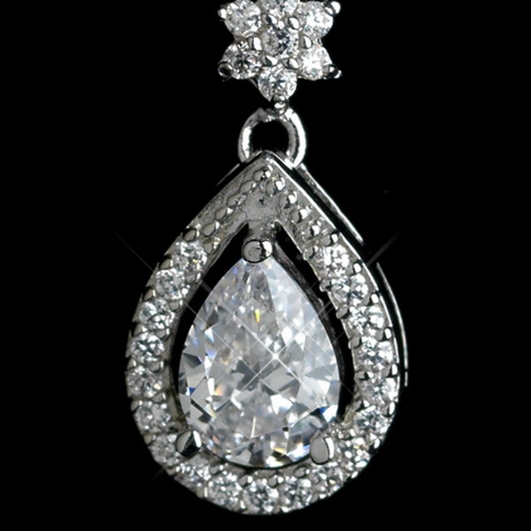 Elegance by Carbonneau Antique Rhodium Silver Clear Teardrop & Oval Pave Encrusted CZ Crystal Dangle Earrings 7763