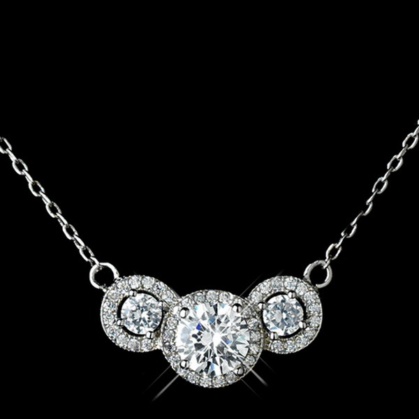 Elegance by Carbonneau Antique Rhodium Silver Clear Three Stone Pave Round CZ Crystal Pendent Necklace 7735