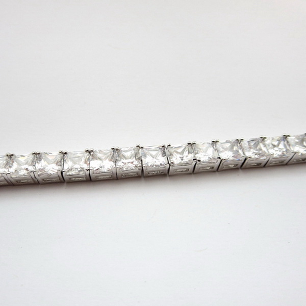 Elegance by Carbonneau B-7423-AS-Clear Antique Silver Rhodium Princess Cut CZ Crystal Bracelet 7423