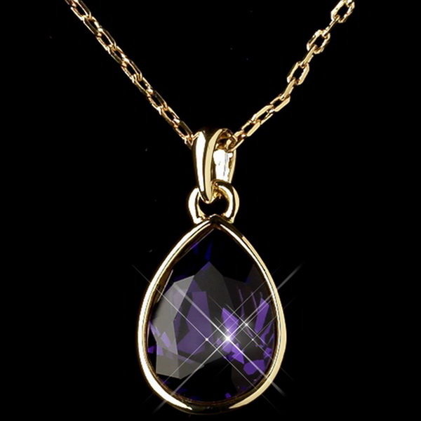 Elegance by Carbonneau N-9602-G-Amethyst Gold Amethyst Swarovski Crystal Element Teardrop Pendant Necklace 9602