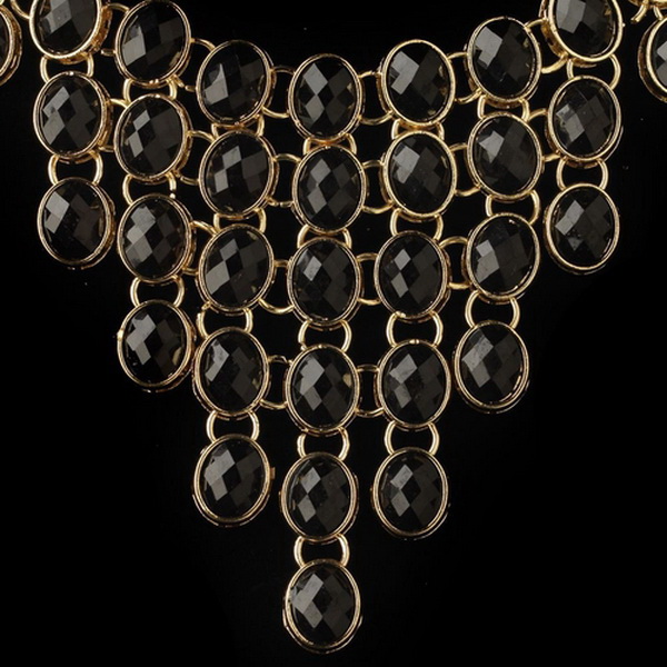 Elegance by Carbonneau NE-82027-G-Black Gold Black Acrylic Stone Bib Fashion Jewelry Set 82027