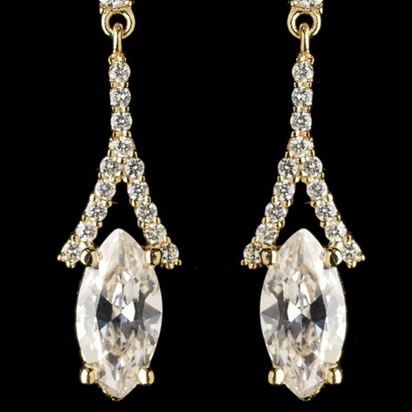 Elegance by Carbonneau E-9399-G-CL Gold Clear CZ Crystal Dangle Earrings 9399
