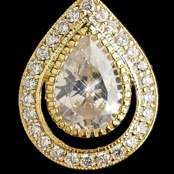 Elegance by Carbonneau E-7427-G-CL Gold Clear CZ Crystal Teardrop Drop Earrings 7427