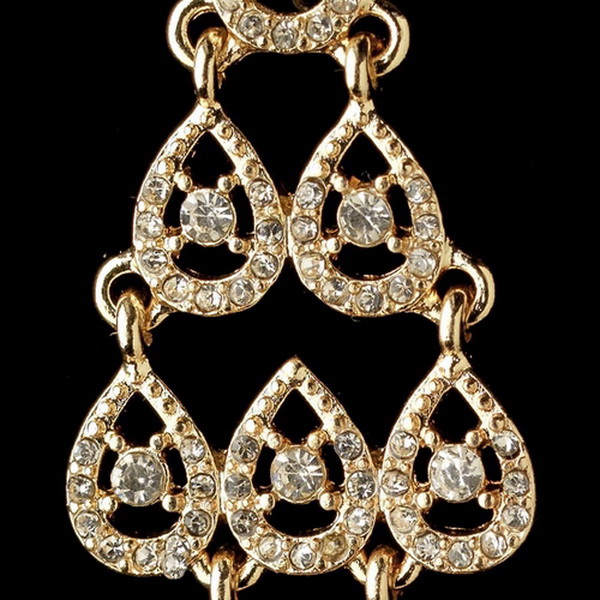 Elegance by Carbonneau E-389-G-CL Gold Clear Rhinestone Chandelier Earrings 389