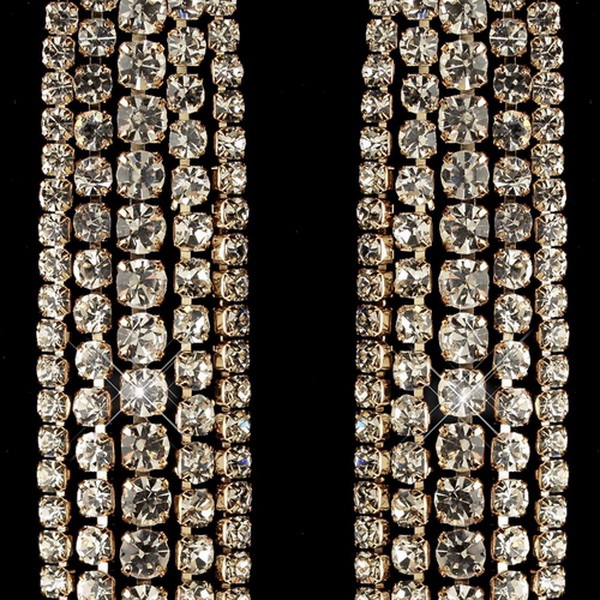 Elegance by Carbonneau E-82019-G-CL Gold Clear Rhinestone Dangle Earrings 82019