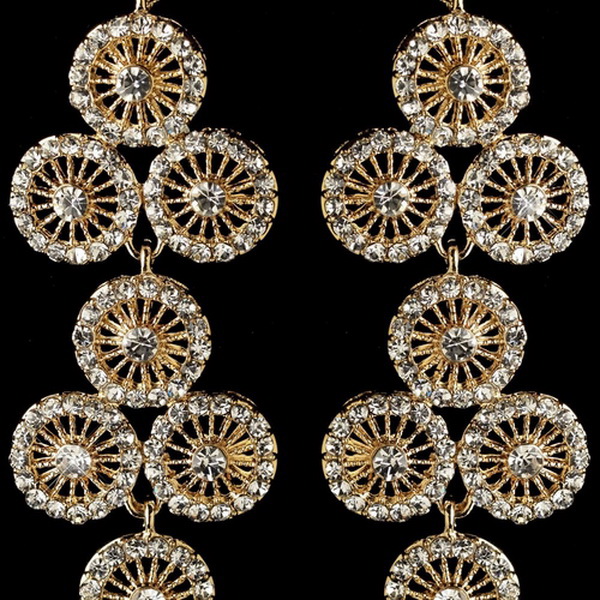 Elegance by Carbonneau E-82017-G-CL Gold Clear Rhinestone Retro Circle Wheel Dangle Earrings 82017