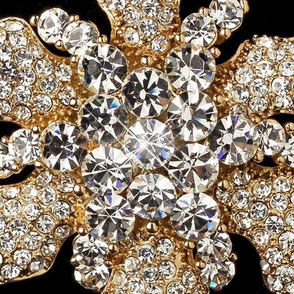 Elegance by Carbonneau Brooch-181-G-CL Gold Clear Rhinestone Wilted Flower Brooch 181