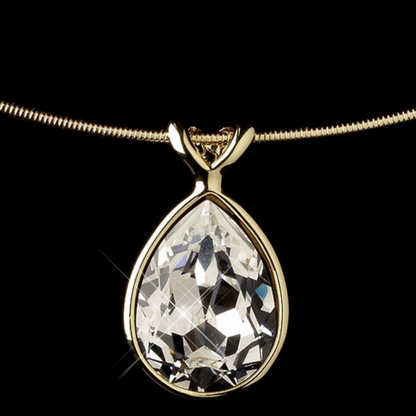 Elegance by Carbonneau N-9604-G-CL Gold Clear Swarovski Crystal On Wire Teardrop Pendant Necklace 9604