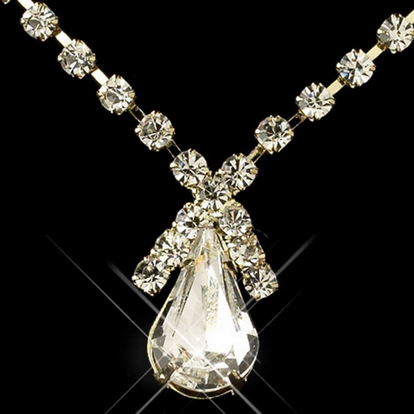 Elegance by Carbonneau NE-8385-G-CL Gold Clear Teardrop Rhinestone Jewelry Set 8385