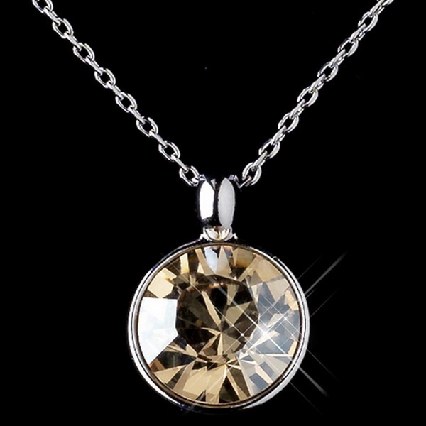 Elegance by Carbonneau N-9600-G-Greige Gold Greige Light Grey Round Swarovski Crystal Element On Chain Necklace 9604