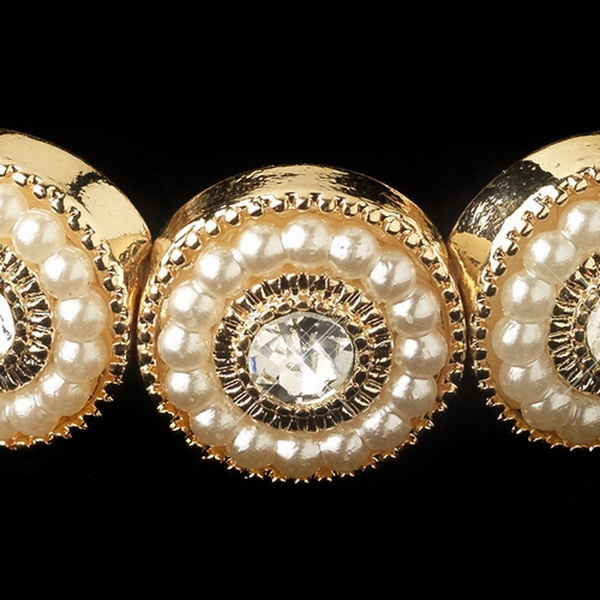 Elegance by Carbonneau B-295-G-IV Gold Ivory Pearl & Clear Rhinestone Stretch Bracelet 295