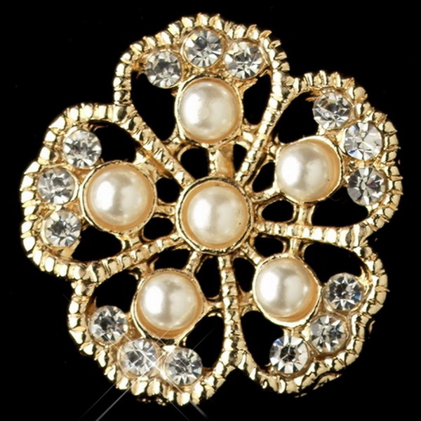 Elegance by Carbonneau E-76002-G-IV Gold Ivory Pearl & Rhinestone Flower Stud Earring 76002