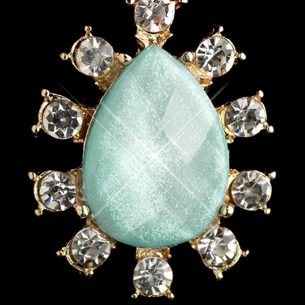 Elegance by Carbonneau E-9624-G-Mint Gold Mint & Coral Rhinestone Dangle Earrings 9624