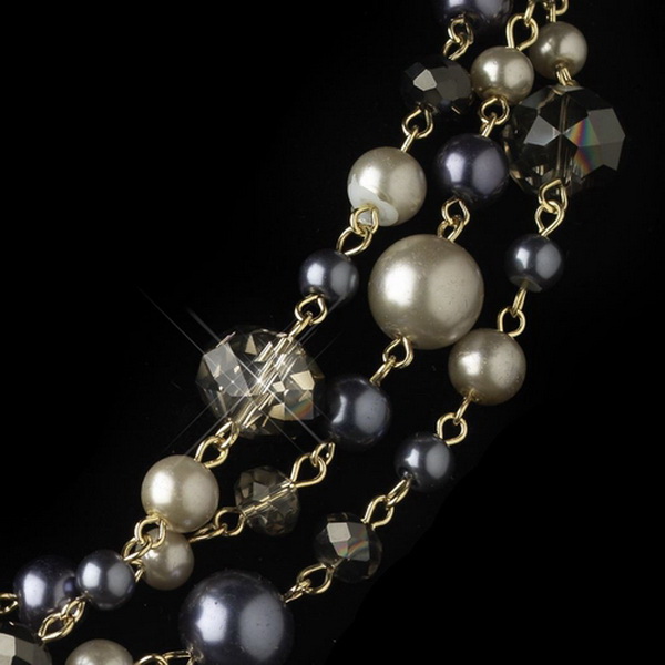 Elegance by Carbonneau NE-82035-G-Smoke Gold Smoke Ivory Mix Pearl & Crystal Fashion Jewelry Set 82035