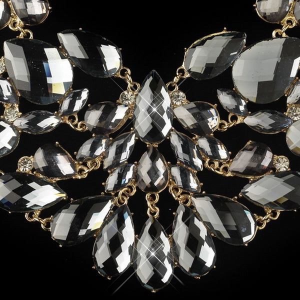 Elegance by Carbonneau NE-82050-G-Smoke Gold Smoke Pear Cut Rhinestone Jewelry Set 82050