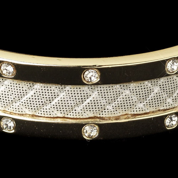 Elegance by Carbonneau B-82061-G-WH Gold White Bangle w/ Rhinestone & White Snakeskin Like Pattern Fashion Bracelet 82061