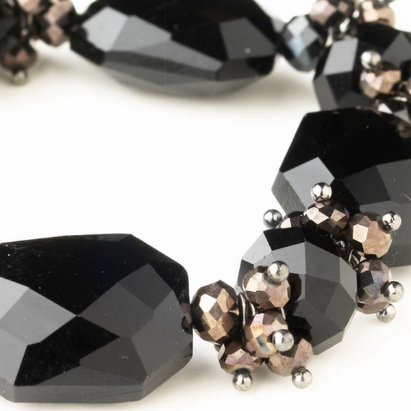 Elegance by Carbonneau B-9518-H-Black Hematite Black Faceted Chunky Glass Cut Fashion Stretch Bracelet 9518