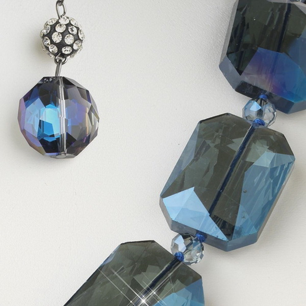 Elegance by Carbonneau N-9509-E-9529-H-Blue Hematite Blue Chunky Faceted Glass Crystal Necklace 9509 & Earrings 9529 Jewelry Set
