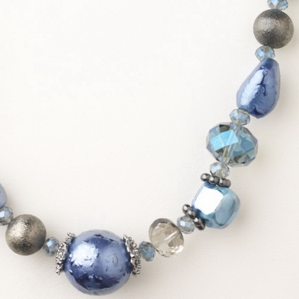 Elegance by Carbonneau N-9511-H-Blue Hematite Blue Faceted Cut Glass Fashion Necklace 9511