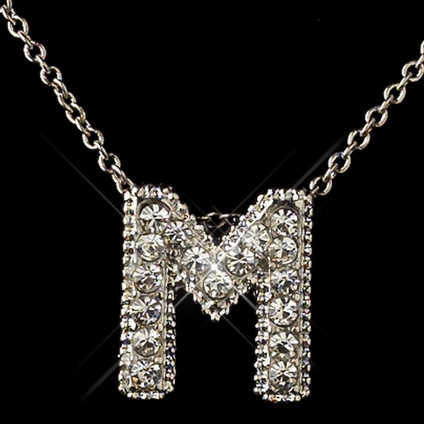 Elegance by Carbonneau N-1-M-M "M" Clear Rhinestone Letter Initial Pendant Necklace 1