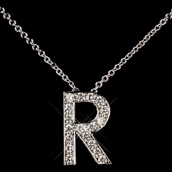 Elegance by Carbonneau N-4407-SS-R "R" Sterling Silver CZ Crystal Initial Necklace 4407