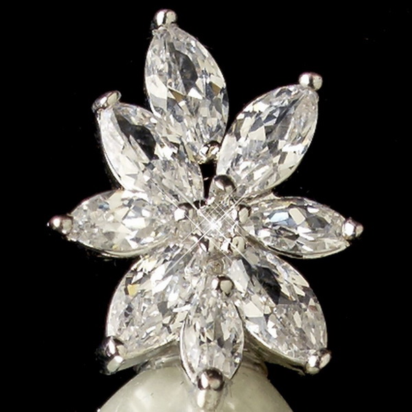 Elegance by Carbonneau E-7414-RD-DW Rhodium Clear Marquise CZ Crystal & Diamond White Pearl Drop Earrings 7414