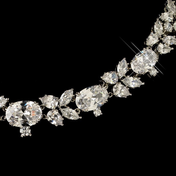 Elegance by Carbonneau NE-13043-RD-CL Rhodium Clear Oval & Pear Cut CZ Crystal Jewelry Set 13043