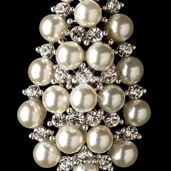 Elegance by Carbonneau E-180-RD-DW Rhodium Clear Rhinestone & Diamond White Pearl Dangle Earrings 180