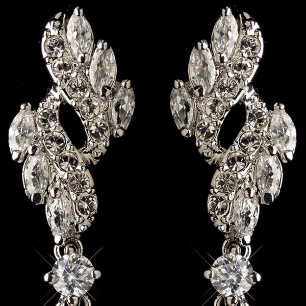 Elegance by Carbonneau E-76017-RD-DW Rhodium CZ Crystal & Diamond White Pearl Drop Earrings 76017