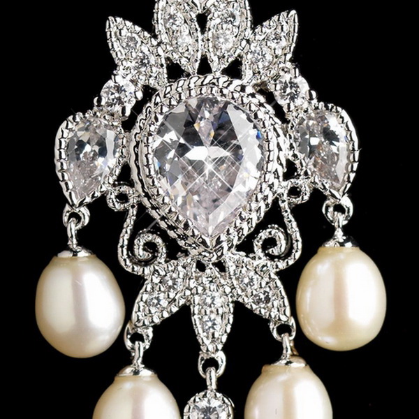 Elegance by Carbonneau E-4703-RD-FW Rhodium CZ Crystal & Freshwater Pearl Chandelier Earrings 4703