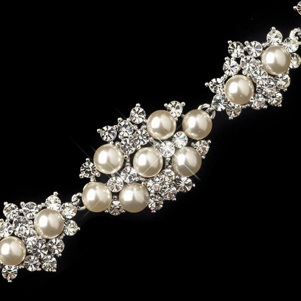 Elegance by Carbonneau B-174-RD-DW Rhodium Diamond White Pearl & Clear Rhinestone Bracelet 174