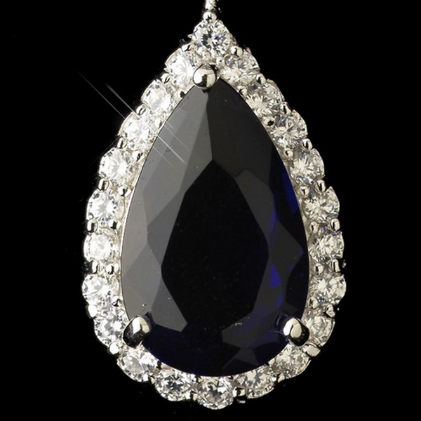 Elegance by Carbonneau E-5828-RD-Sapphire Rhodium Sapphire & Clear CZ Teardrop Crystal Dangle Earrings 5828