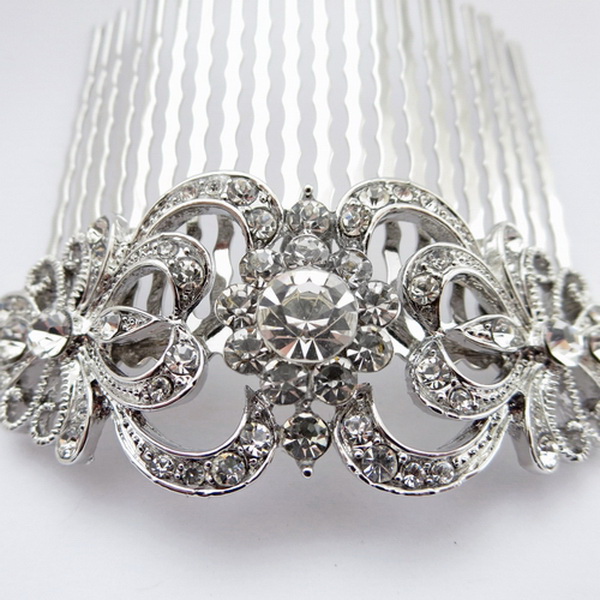 Elegance by Carbonneau Comb-9933-AS-Clear Rhodium Silver Rhinestone Vintage Comb 9933