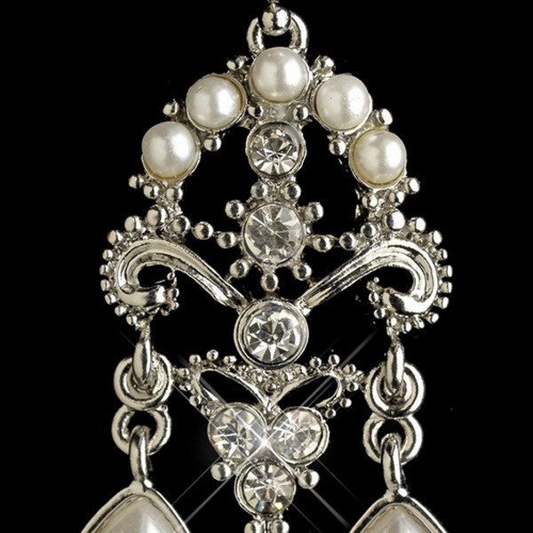 Elegance by Carbonneau E-1221-RD-WH Rhodium White Pearl & Rhinestone Chandelier Earrings 1221