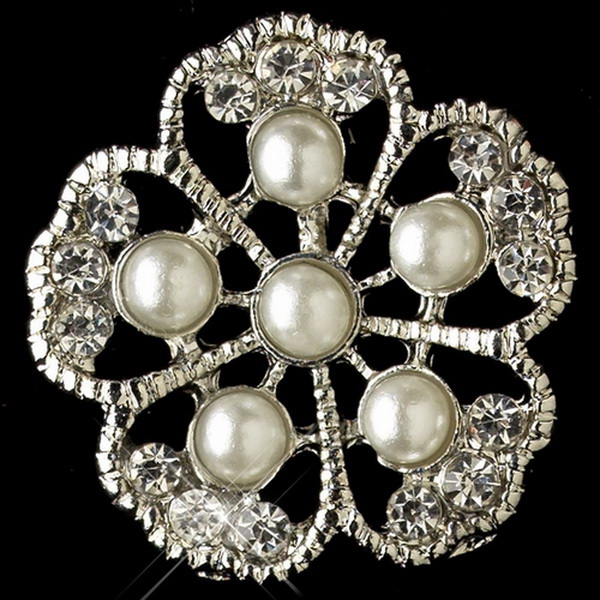 Elegance by Carbonneau E-76002-RD-WH Rhodium White Pearl & Rhinestone Flower Stud Earring 76002