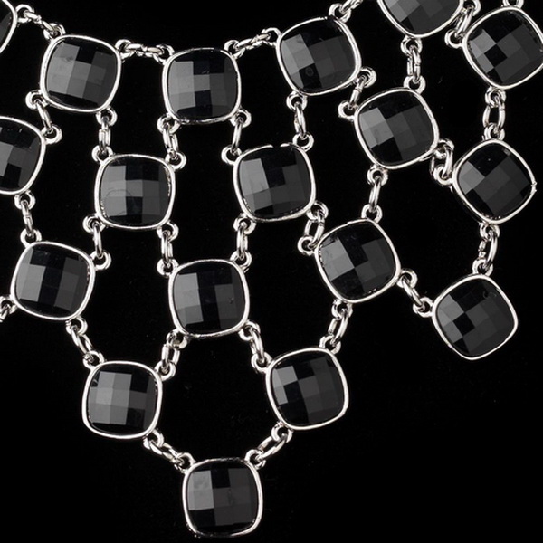 Elegance by Carbonneau NE-9502-S-Black Silver Black Acrylic Stone Fashion Jewelry Set 9502
