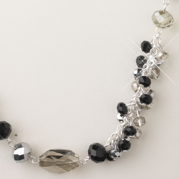 Elegance by Carbonneau N-9526-S-Black Silver Black And Hematite Faceted Glass Crystal Fashion Necklace 9526