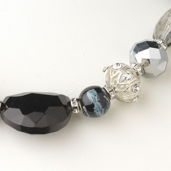Elegance by Carbonneau N-9519-S-Black Silver Black & Hematite Faceted Cut Glass Fashion Necklace 9519