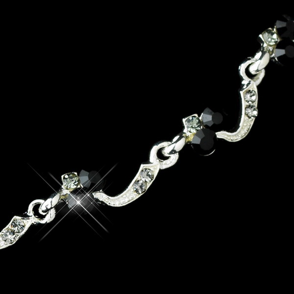 Elegance by Carbonneau Silver Black Necklace & Earrings Jewelry Set 382