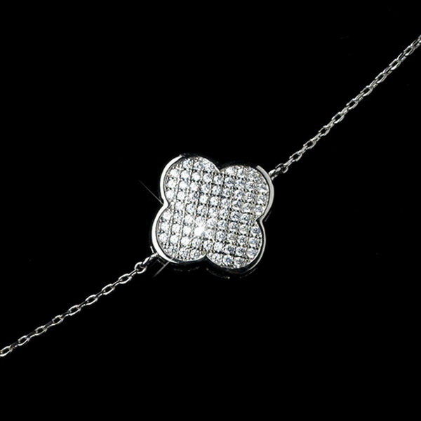 Elegance by Carbonneau Silver Clear Clover Micro Pave Bracelet 8640