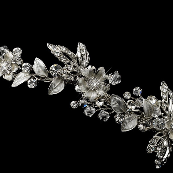 Elegance by Carbonneau HP-1536-RD-CL Silver Clear Crystal & Rhinestone Floral Side Headband Headpiece 1536
